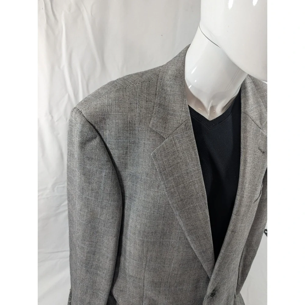 Jos. A. Bank Blazer Coat‎ Suit Jacket Silk Camelhair Glenn Check Plaid 46L 50
